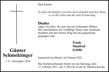 Traueranzeige von Günter Schmelzinger von Tageszeitung