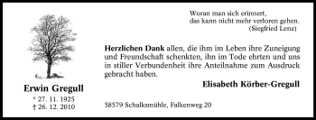 Traueranzeige von Erwin Gregull von Tageszeitung
