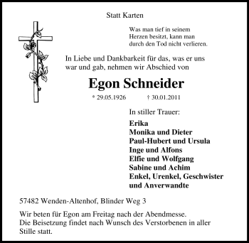 Traueranzeige von Egon Schneider von Tageszeitung