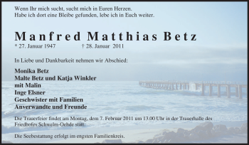 Traueranzeige von Manfred Matthias Betz von Tageszeitung