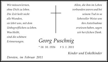 Traueranzeige von Georg Puschnig von Tageszeitung