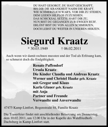 Traueranzeige von Siegurd Kraatz von Tageszeitung
