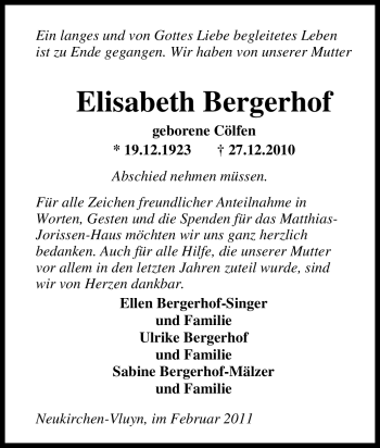 Traueranzeige von Elisabeth Bergerhof von Tageszeitung