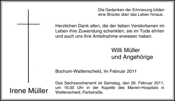 Traueranzeige von Irene Müller von Tageszeitung