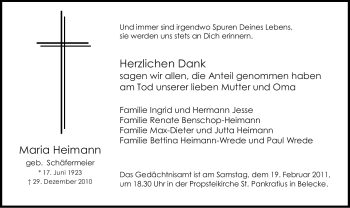 Traueranzeige von Maria Heimann von Tageszeitung
