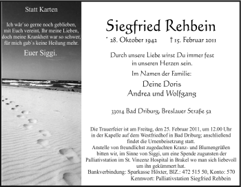 Traueranzeige von Siegfried Rehbein von Tageszeitung