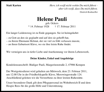 Traueranzeige von Helene Pauli von Tageszeitung