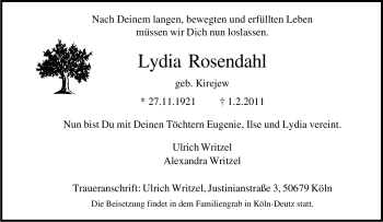 Traueranzeige von Lydia Rosendahl von Tageszeitung