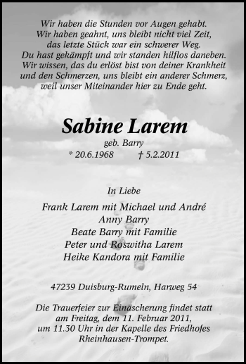 Traueranzeige von Sabine Larem von Tageszeitung