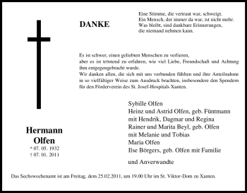 Traueranzeige von Hermann Olfen von Tageszeitung