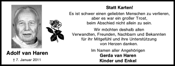Traueranzeige von Adolf van Haren von Tageszeitung