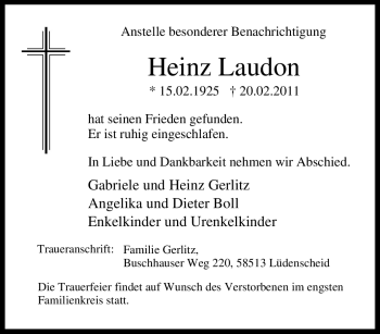 Traueranzeige von Heinz Laudon von Tageszeitung