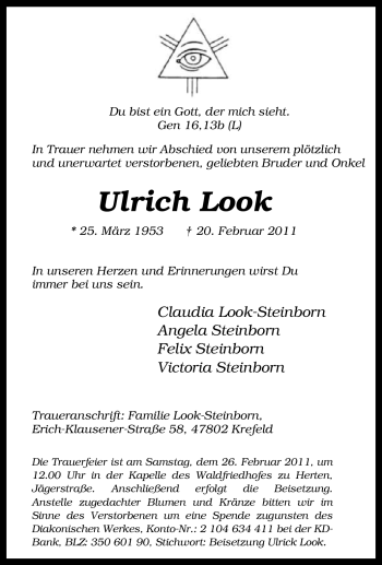 Traueranzeige von Ulrich Look von Tageszeitung