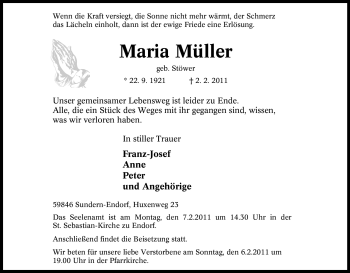 Traueranzeige von Maria Müller von Tageszeitung