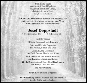 Traueranzeige von Josef Doppstadt von Tageszeitung