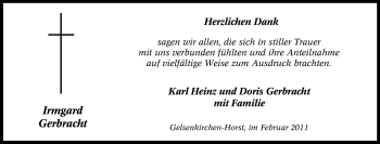 Traueranzeige von Irmgard Gerbracht von Tageszeitung
