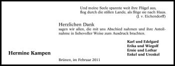 Traueranzeige von Hermine Kampen von Tageszeitung