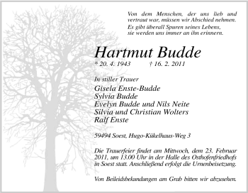 Traueranzeige von Hartmut Budde von Tageszeitung