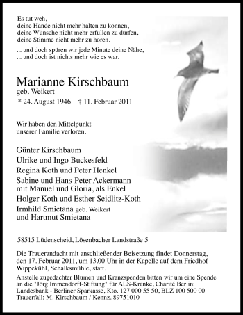 Traueranzeige von Marianne Kirschbaum von Tageszeitung