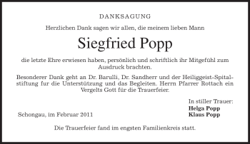 Traueranzeige von Siegfried Popp von Tageszeitung