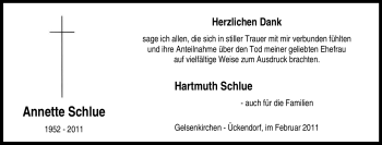 Traueranzeige von Annette Schlue von Tageszeitung
