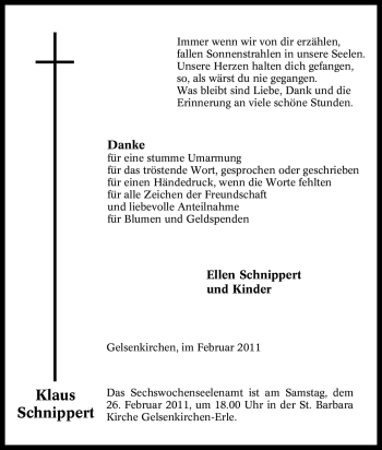 Traueranzeige von Klaus Schnippert von Tageszeitung