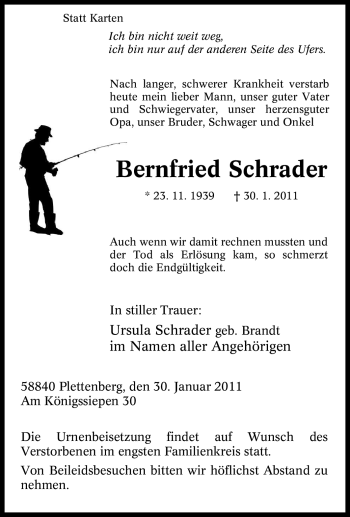 Traueranzeige von Bernfried Schrader von Tageszeitung