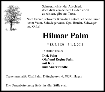 Traueranzeige von Hilmar Palm von Tageszeitung