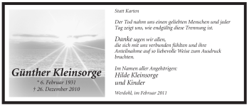 Traueranzeige von Günther Kleinsorge von Tageszeitung