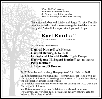 Traueranzeige von Karl Kotthoff von Tageszeitung