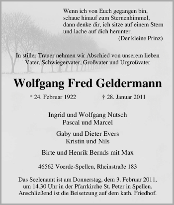 Traueranzeige von Wolfgang Fred Geldermann von Tageszeitung