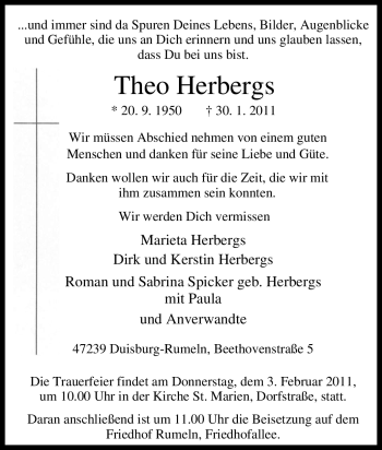 Traueranzeige von Theo Herbergs von Tageszeitung
