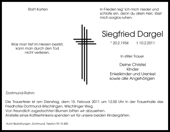 Traueranzeige von Siegfried Dargel von Tageszeitung