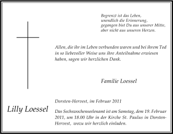 Traueranzeige von Lilly Loessel von Tageszeitung