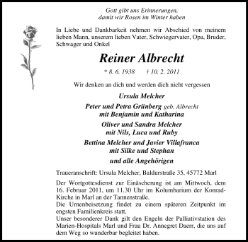 Traueranzeige von Reiner Albrecht von Tageszeitung