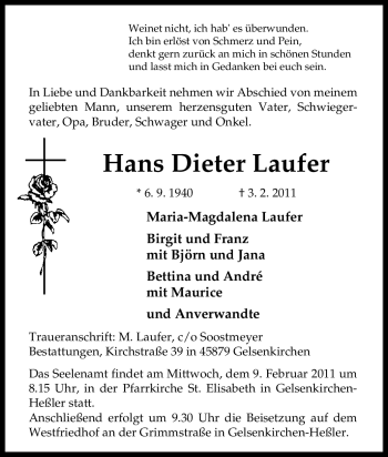 Traueranzeige von Hans Dieter Laufer von Tageszeitung