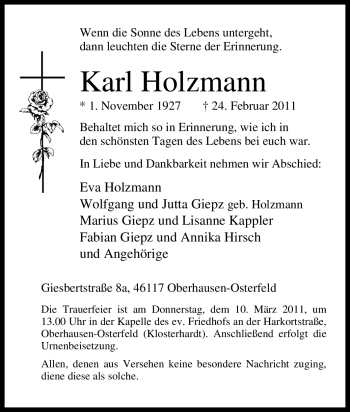 Traueranzeige von Karl Holzmann von Tageszeitung