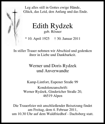 Traueranzeige von Edith Rydzek von Tageszeitung