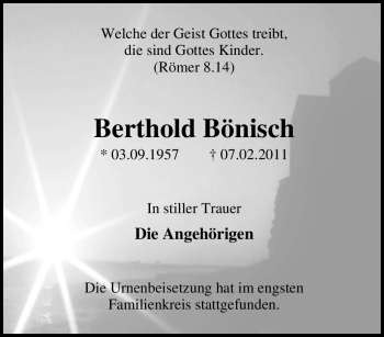 Traueranzeige von Berthold Bönisch von Tageszeitung