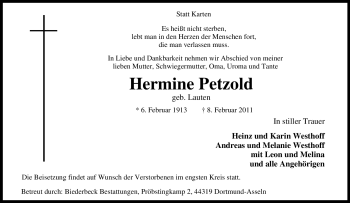 Traueranzeige von Hermine Petzold von Tageszeitung