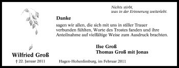 Traueranzeige von Wilfried Groß von Tageszeitung