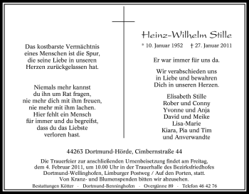 Traueranzeige von Heinz-Wilhelm Stille von Tageszeitung