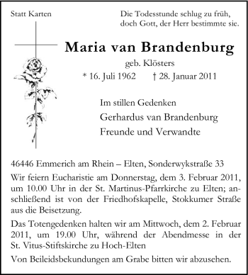 Traueranzeige von Maria van Brandenburg von Tageszeitung