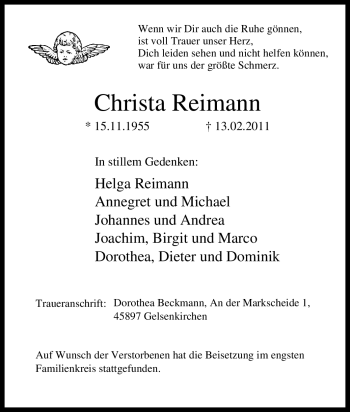 Traueranzeige von Christa Reimann von Tageszeitung
