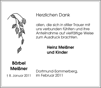Traueranzeige von Bärbel Meißner von Tageszeitung