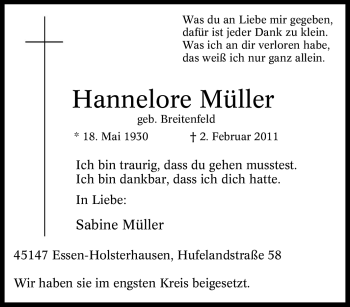 Traueranzeige von Hannelore Müller von Tageszeitung
