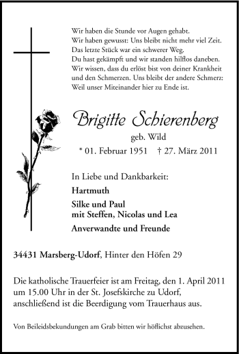 Traueranzeige von Brigitte Schierenberg von Tageszeitung