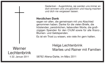Traueranzeige von Werner Lechtenbrink von Tageszeitung