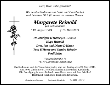 Traueranzeige von Margarete Reinold von Tageszeitung