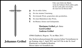 Traueranzeige von Johannes Gröbel von Tageszeitung
